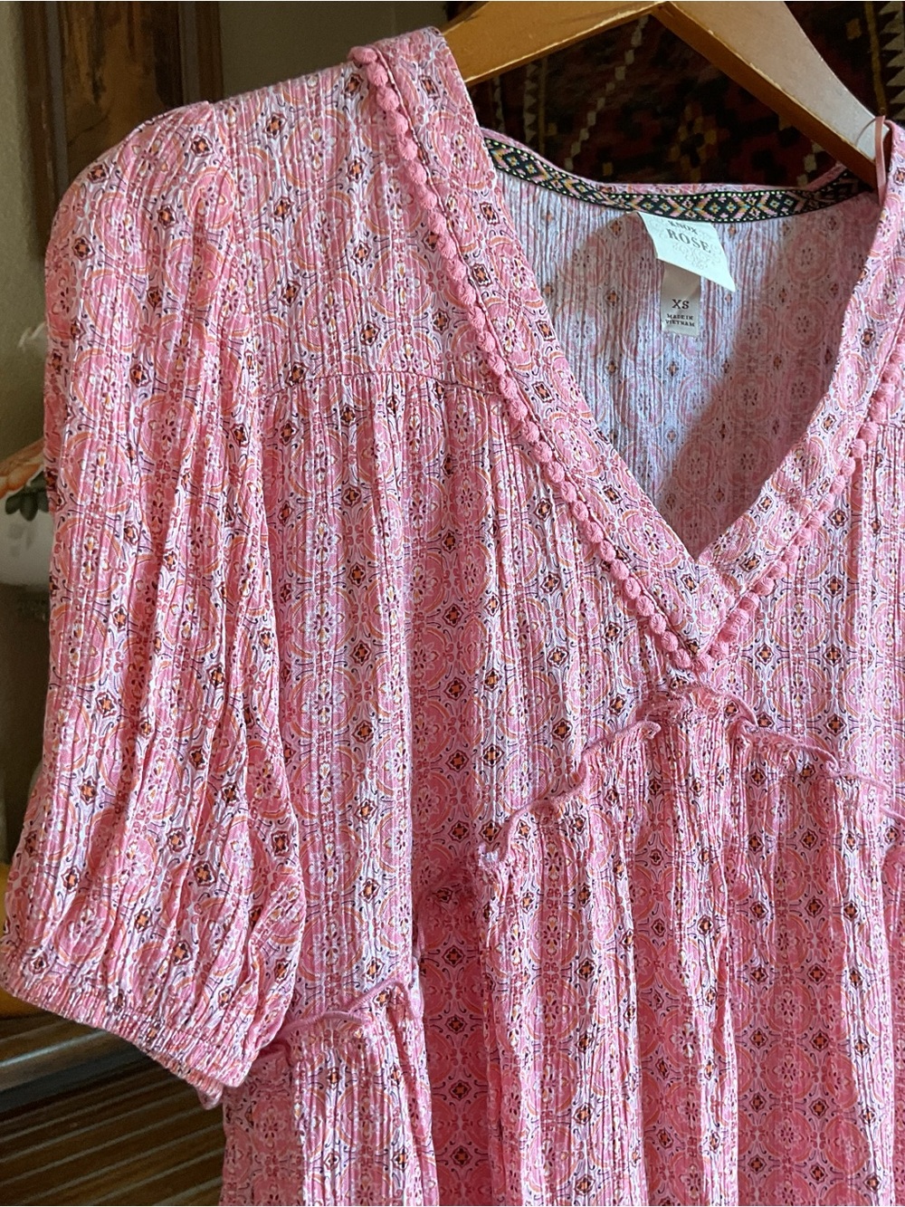 Knox Rose Womens Dress Xs Pink Lightweight Tiered Loose Fit Boho Festive Cowgirl